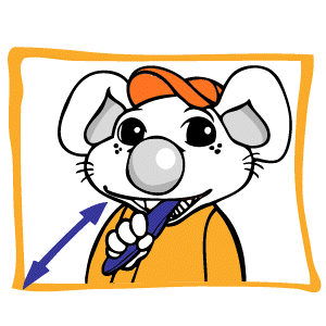 Eine animierte Illustration des Mäuse-Maskottchens, das seine Kauflächen mit Hin- und Her-Bewegungen putzt.